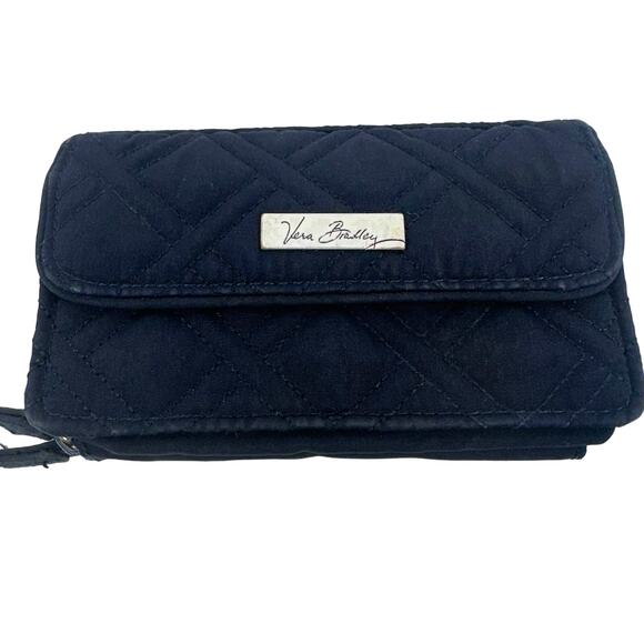Vera Bradley Quilted Wallet Navy Blue Basic Simple Everyday Preppy Boho Clutch - Picture 1 of 5